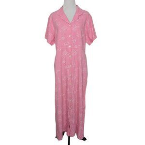Mountain Lake Parisian Cafe Shirt Dress Womens Petite Size Large Linen Pink